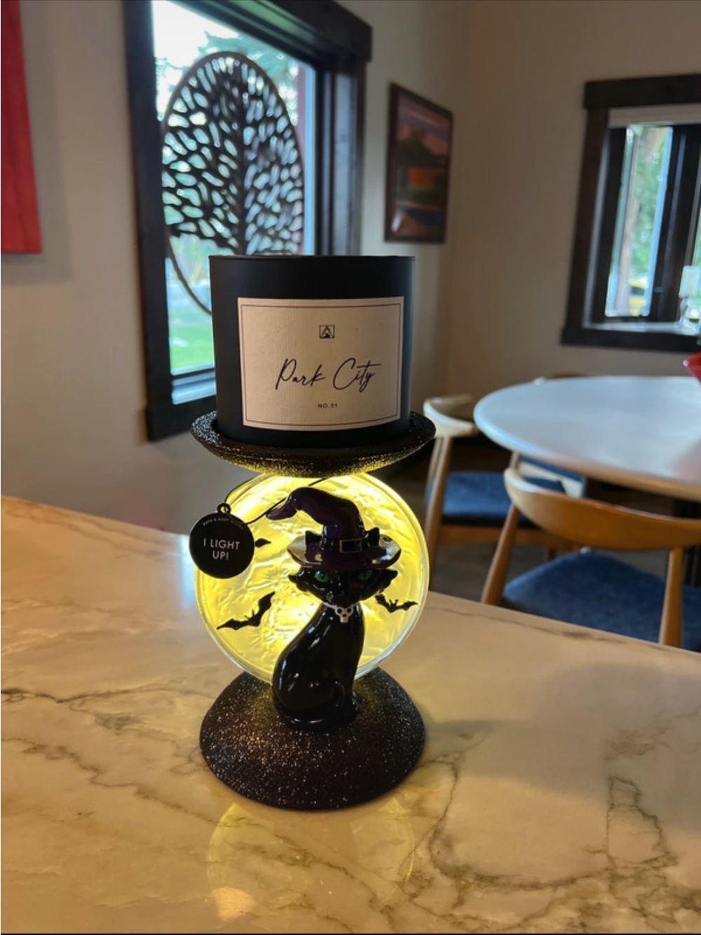 Bath & Body Works Black Witch Cat with Yellow Glow Light-Up Accent Halloween 🎃